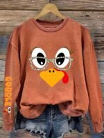 Elorivane Women's Thanksgiving Funny Turkey Graphic Sweatshirt | Casual Holiday Party Fall Pullover