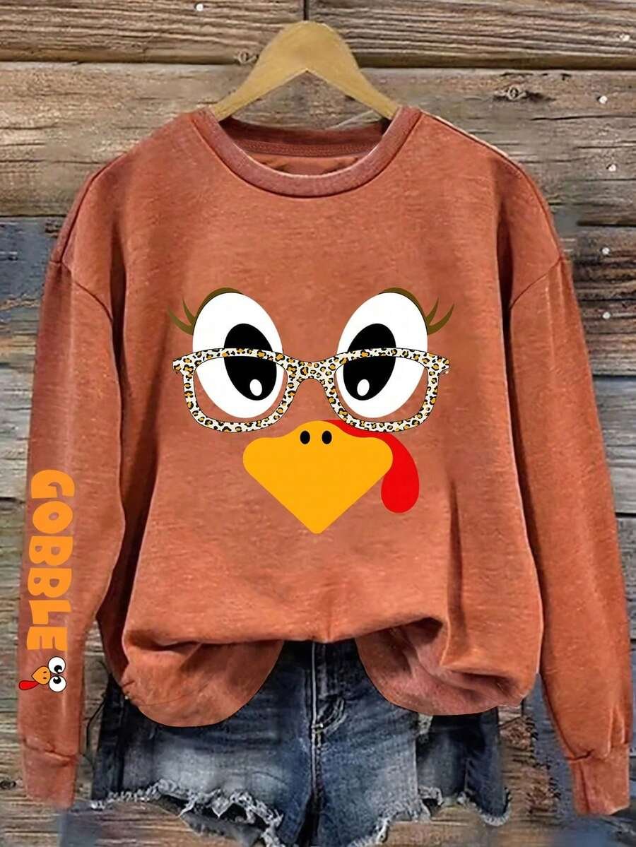 178641840345a85c6a0f790aafcead33edad2c1d2f_thumbnail_900x Elorivane Women's Thanksgiving Funny Turkey Graphic Sweatshirt | Casual Holiday Party Fall Pullover - Image 1