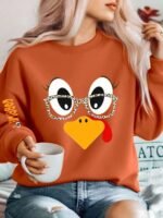 Elorivane Women's Thanksgiving Funny Turkey Graphic Sweatshirt | Casual Holiday Party Fall Pullover - Image 2