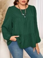 Elorivane Plus Size Kelly Green Blouse, Elegant Top for Office Tea Party Evening Fall Casual Wear - Image 8