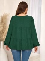 Elorivane Plus Size Kelly Green Blouse, Elegant Top for Office Tea Party Evening Fall Casual Wear - Image 9