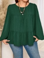 Elorivane Plus Size Kelly Green Blouse, Elegant Top for Office Tea Party Evening Fall Casual Wear - Image 10