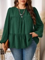 Elorivane Plus Size Kelly Green Blouse, Elegant Top for Office Tea Party Evening Fall Casual Wear - Image 7