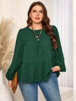 Elorivane Plus Size Kelly Green Blouse, Elegant Top for Office Tea Party Evening Fall Casual Wear - Image 12
