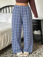 Elorivane Plus Size Plaid Pajama Pants, Elastic Waist Loose Casual Trousers - Image 21