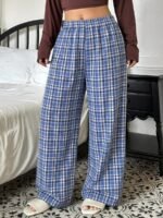 Elorivane Plus Size Plaid Pajama Pants, Elastic Waist Loose Casual Trousers - Image 19