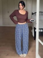 Elorivane Plus Size Plaid Pajama Pants, Elastic Waist Loose Casual Trousers - Image 18
