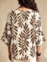 Elorivane Plus Size Women Burgundy Striped V-Neck Batwing Sleeve Blouse, Boho Vacation Top for Summer Autumn - Image 6