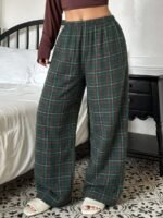 Elorivane Plus Size Plaid Pajama Pants, Elastic Waist Loose Casual Trousers - Image 9