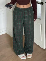Elorivane Plus Size Plaid Pajama Pants, Elastic Waist Loose Casual Trousers - Image 11