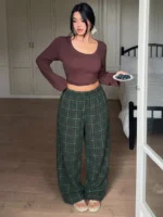 Elorivane Plus Size Plaid Pajama Pants, Elastic Waist Loose Casual Trousers - Image 13