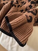 Elorivane Leopard Print Cardigan, Long Bell Sleeve Front Tie Bow Sweater, Brown Autumn Winter Daily Work Vacation Outerwear - Image 4