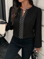 Elorivane Plus Size Leopard Print Contrast Collar V-Neck Shirt Loose Long Puff Sleeve for Winter Casual Commute Formal Evening Wear - Image 10