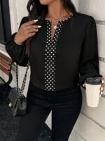 Elorivane Plus Size Leopard Print Contrast Collar V-Neck Shirt Loose Long Puff Sleeve for Winter Casual Commute Formal Evening Wear - Image 11