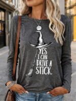 Elorivane Women's Halloween Funny Long Sleeve Tee, Witch Broomstick Quote Crew Neck Fall Top, Nightmare Before Christmas - Image 3