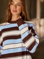 Elorivane Women Striped Knit Sweater, Crew Neck Long Sleeve Oversized Western Cowgirl Fall Winter Festival Top - Image 8