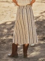 Elorivane Women Dark Blue Denim A Line Midi Skirt, High Waist Scalloped Button Front Western Cowgirl Fall Winter Country Skirt - Image 33