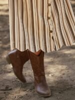 Elorivane Women Dark Blue Denim A Line Midi Skirt, High Waist Scalloped Button Front Western Cowgirl Fall Winter Country Skirt - Image 32