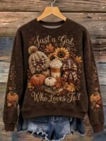 Elorivane Plus Size "Just A Girl Who Loves Fall" Graphic Sweatshirt Pumpkin Football Sunflower Print for Halloween Thanksgiving Game Day Outfits - Image 3