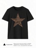 Elorivane Women's Leopard & Star Graphic Tee, Round Neck Casual Short Sleeve Summer T-Shirt - Image 7