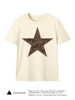 Elorivane Women's Leopard & Star Graphic Tee, Round Neck Casual Short Sleeve Summer T-Shirt - Image 15