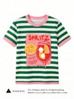 Elorivane Women's Striped Cocktail Club Tee, Round Neck Casual Vacationcore Summer Beach - Image 3