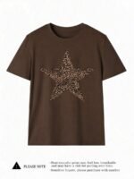 Elorivane Women's Leopard & Star Graphic Tee, Round Neck Casual Short Sleeve Summer T-Shirt - Image 21
