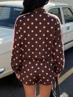 Elorivane Women Polka Dot Striped Plaid Lapel Jacket, Loose Long Sleeve Casual Fall Winter Shirt, Back To School Elegant Apparel - Image 5