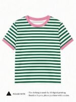 Elorivane Women's Pink-Brown Striped Y2K Tee, Casual Summer - Image 48