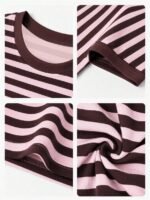 Elorivane Women's Pink-Brown Striped Y2K Tee, Casual Summer - Image 5