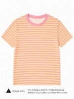 Elorivane Women's Pink-Brown Striped Y2K Tee, Casual Summer - Image 12