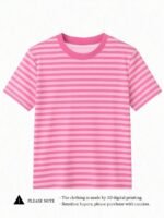 Elorivane Women's Pink-Brown Striped Y2K Tee, Casual Summer - Image 35