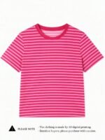 Elorivane Women's Pink-Brown Striped Y2K Tee, Casual Summer - Image 20