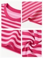 Elorivane Women's Pink-Brown Striped Y2K Tee, Casual Summer - Image 22