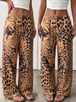 Elorivane Women Black Leopard Face Print Wide Leg Sweatpants, Elastic Drawstring Loose Pocket Street Casual Long Pants - Image 3
