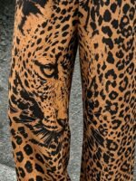 Elorivane Women Black Leopard Face Print Wide Leg Sweatpants, Elastic Drawstring Loose Pocket Street Casual Long Pants - Image 6