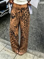 Elorivane Women Black Leopard Face Print Wide Leg Sweatpants, Elastic Drawstring Loose Pocket Street Casual Long Pants - Image 4