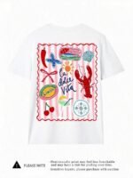 Elorivane Women's Striped Lobster Graphic Tee, Round Neck Casual Summer Vacation - Image 3