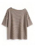 Elorivane Women's White Striped Open Shoulder Tee, Plus Size Y2K Street Style Summer - Image 4