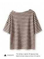 Elorivane Women's White Striped Open Shoulder Tee, Plus Size Y2K Street Style Summer - Image 3