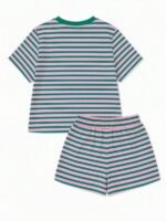Elorivane Women's Striped Contrast 2-Piece Co-Ord, Short Sleeve Tee & Shorts, Elegant Casual Summer Vacation Set - Image 4