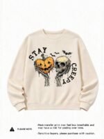 Elorivane Women's Light Grey Y2K Sweatshirt, Angel Wings Sequin Embroidery Dropped Shoulder Fall - Image 3