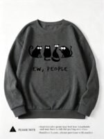 Elorivane Women's Funny Cat Halloween Sweatshirt, Drop Shoulder Casual - Image 3