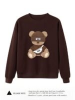 Elorivane Women's Thermal Lined Bear Print Sweatshirt, Oversized Long Sleeve - Image 3