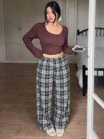 Elorivane Plus Size Plaid Pajama Pants, Elastic Waist Loose Casual Trousers - Image 43