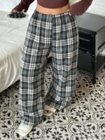 Elorivane Plus Size Plaid Pajama Pants, Elastic Waist Loose Casual Trousers - Image 44