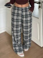 Elorivane Plus Size Plaid Pajama Pants, Elastic Waist Loose Casual Trousers - Image 39
