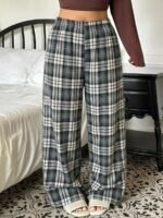 Elorivane Plus Size Plaid Pajama Pants, Elastic Waist Loose Casual Trousers - Image 41