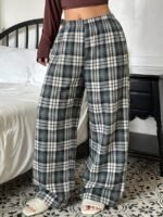 Elorivane Plus Size Plaid Pajama Pants, Elastic Waist Loose Casual Trousers - Image 45