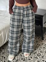 Elorivane Plus Size Plaid Pajama Pants, Elastic Waist Loose Casual Trousers - Image 42